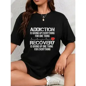 100% Cotton Unisex Addiction VS Recovery AA NA Heartbeat for a Clean Sober Life T-Shirt