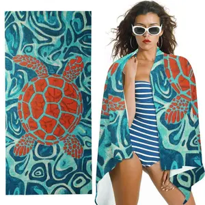 Sea Turtle Bath Towel Wavy Lines Decorative Bath Sheet Abstract Painting Towel for Bathroom Spa
