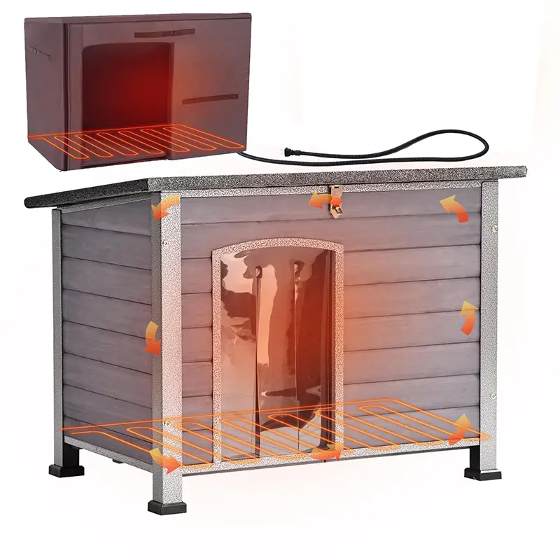 Aivituvin Heated Medium Size Outside Dog House Enclosure with PVC Door Flap, Temperature Control & Year-Round Heat - AIR73/74IN-HP Model, 33.5"L x 22"W x 25.2"H, Easy Clean Liner