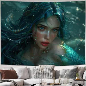 Gothic Mermaid Wall Tapestry - Suitable for living rooms, bedrooms, offices, and party decorations - No installation required - Woven from polyester fabric - Horizontal orientation - Anime theme
