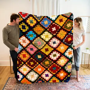 1Pc Vintage Floral Patchwork Flannel Throw Blanket - Soft, Warm, And Colorful Quilted Design, Perfect For Home Decor, Camping, Travel, And Cozy Naps, Ideal Gift For Friends And Family, Lightweight And Stylish For All Seasons, Best For Christmas summervibe