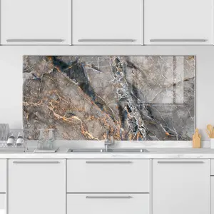 GCKG Natural Breccia Marble Texture Tempered Glass Kitchen Backsplash, Stove Back Cover, Stove Splashback, Cutting Board, Kitchen Wall Decor