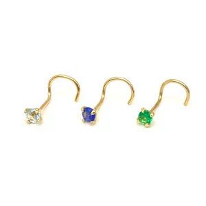 14k CZ 2mm Nose Screw Stud - 24G