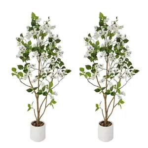 2-Pack 120cm Artificial Bougainvillea Tree With Pot, Artificial Flowers for Outdoors Indoors, Large White/Pink Flowers, Faux Plant Decor for Wedding Party Christmas Porch Patio Living Room Home