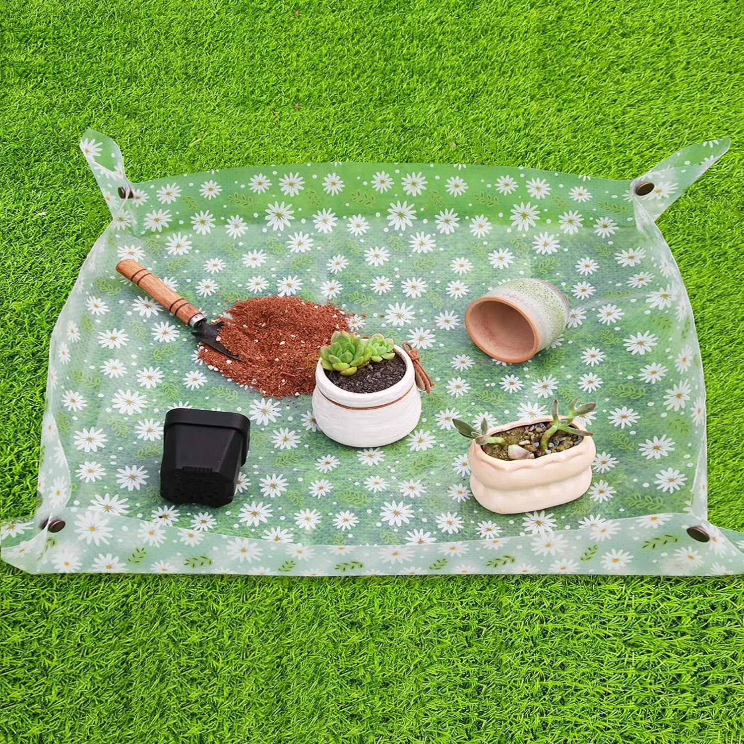 Repotting Mat for Indoor   Clear Potting Mat Foldable  Potting Repotting Tray Portable Gardening Tray for Indoor Potting Soil, Gardening Gifts for Women 31.5 x 23.6(Leaves)