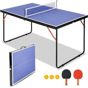 【GARVEE】Foldable Table Tennis Table Portable Ping Pong Table with Net, 2 Paddles & 3 Balls, Ideal for Outdoor and Indoor Family Fun, Dimensions 54 x 30 x 27 inches