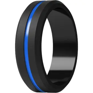 Silicone Wedding Rings for Men, Brushed Top Middle Engraved Line Rubber Engagement Bands 8.2mm Wide 2.5mm Thick - 1/4/6/7 Variety Multipack