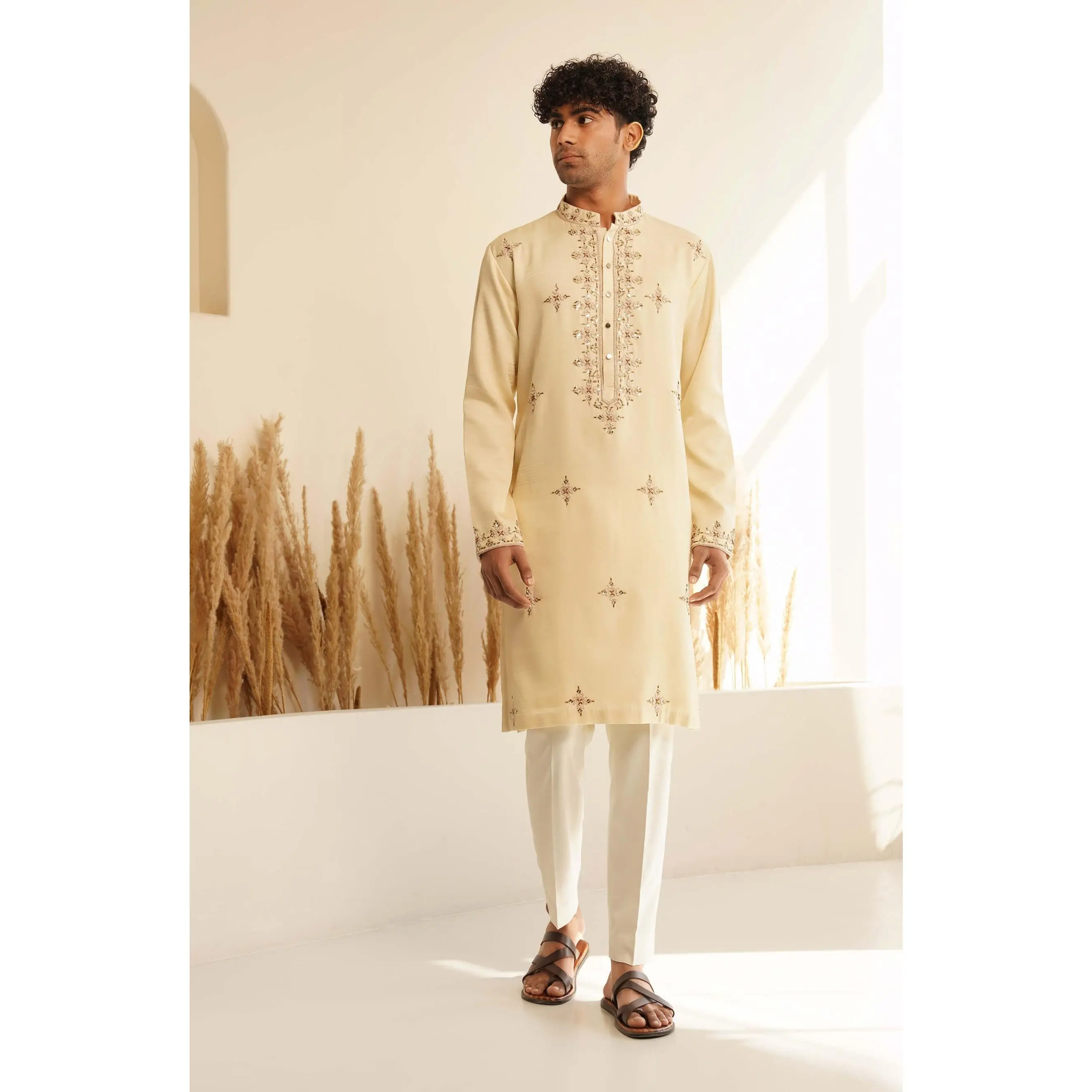 Milky white ojas kurta and pant