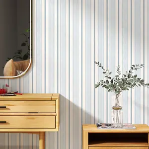 Light Blue & Vertical Striped Wallpaper, Lively Pattern, PVC Self-Adhesive Removable Peel and Stick, Easy Installation, DIY Friendly, Quick Installation, Home Decor for Dresser Cabinet Furniture Surface