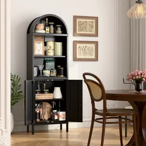 Aobabo Modern Arch Storage Cabinet, Metal Freestanding Arched Bookcase,Kitchen Pantry Cabinets for Home Office Living Room, Assemble Require, Black