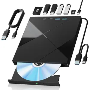 7 in 1 External CD/DVD Drive for Laptops, Portable DVD Player for Laptops with 2 USB A & 2 USB C Ports and SD/TF Ports, USB 3.0/Type C External CD DVD Drive, CD Drive USB CD/DVD Burner Optical DVD Drive for PC Windows Linux MacOS
