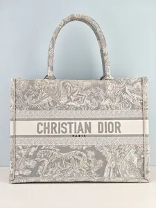 Pre-owned Grey toile fabric Tote Bags Christian Dior Grey Toile de Jouy Small Dioriviera Book Tote Bag【50 MA 0231】