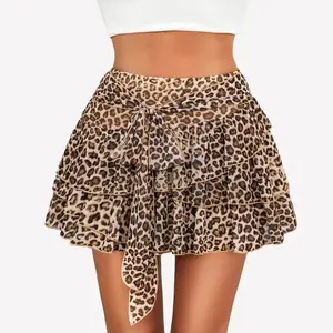 Avidlove Women's Leopard Print Mini Skirt with Ruffle Trim & Waist Belt - Chic Y2K Skort for Casual & Party Wear