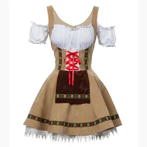 Women‘s Oktoberfest Costume, Velvet German Bavarian Dress for Halloween Carnival Fitted halloween costumes Adjustable Lace plus size Clothing Elegance