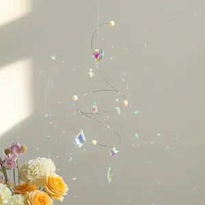 Crystal Sun Catcher Handmade Rainbow Maker Glitter Decorated Heart Star Heart Design Hangable Pendant for Window Bedroom Courtyard Garden Decoration