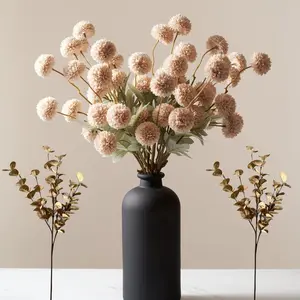 Beige artificial silk chrysanthemum bouquet with 10 stems, artificial vase arrangement, mini long-stemmed chrysanthemums, brown, nude, cream neutral flowers, chrysanthemum pom-pom bouquet.