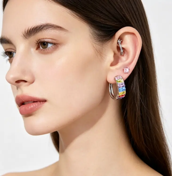 Titanium alloy zircon earrings, ice candy rings, fashionable closed hoop earrings, seamless earrings, ear clasps, piercing