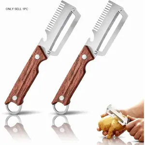 2026 New Multi-functional Thickened Stainless Steel Vegetable and Fruit Peeler Knife with Wooden Handle, Suitable for Peeling Fruits and Shredding Scallions
