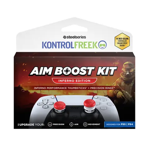 KontrolFreek Inferno Edition Aim Boost Kit - Compact Gaming Accessories for PS5, PS4 Controllers | Gaming Stuff with Mixed Heights Performance Thumbsticks, Precision Rings, Resistance Grips, Shock Absorption, Overshoot Control for Interactive Gaming