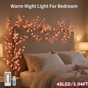 LED Tree Branch Lights for Wall, Cherry Blossom Lights Vine Lights with Remote and 8 Lighting Modes Cherry Blossom Garland Willow Vine for Bedroom Indoor Wall Christmas Decor