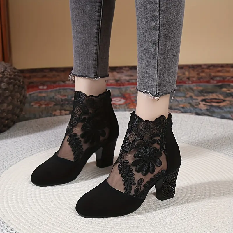 Women's Dance Boots, Sporty Chic High-Heel Lace-Up Boots in Breathable Mesh with Rear Zipper for Formal & Casual Events, Female, Laces, Solid, All Seasons