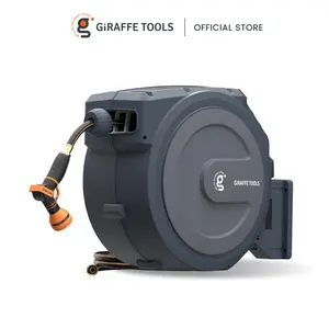 Giraffe Tools Tangle-Free Kink-Free Retractable Hose Reel 90ft-130ft AW Series Outdoor with DS Trigger Mechanism & G-Self-Layering System Adjustable Nozzle