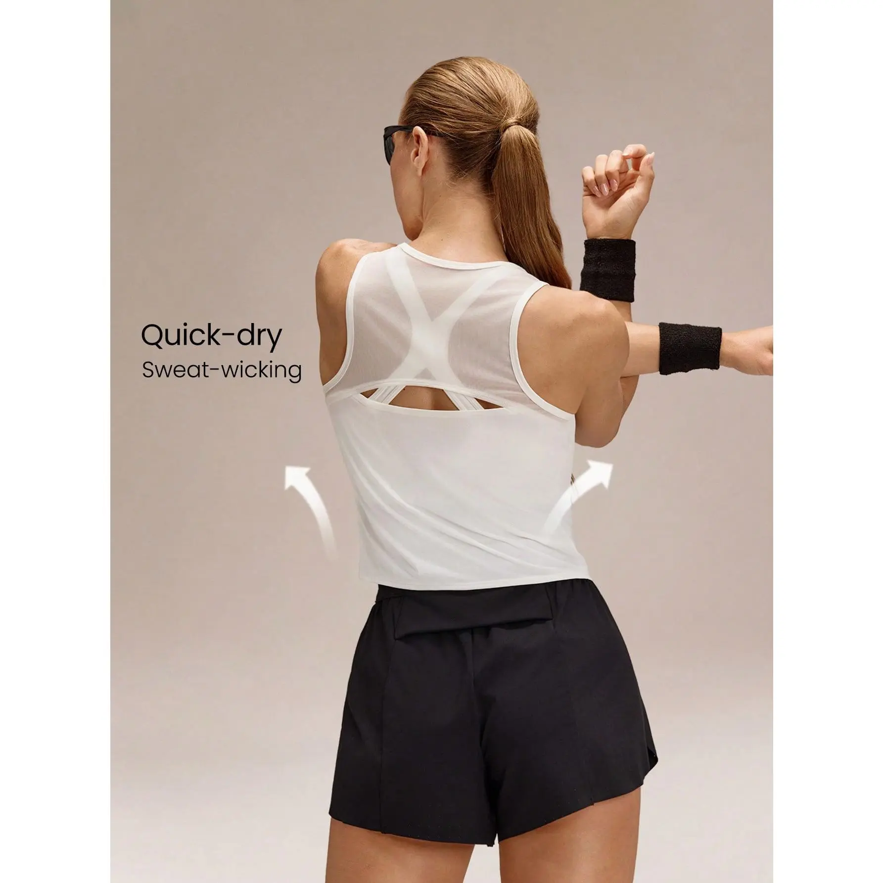 GLOWMODE Ultrafine Soft Seamless Rise & Run Waist Length Sweat-Wicking Back Mesh Panels Regular Fit Muscle Tank Running Jogging Training Tennis Golf Workout Gym Wear