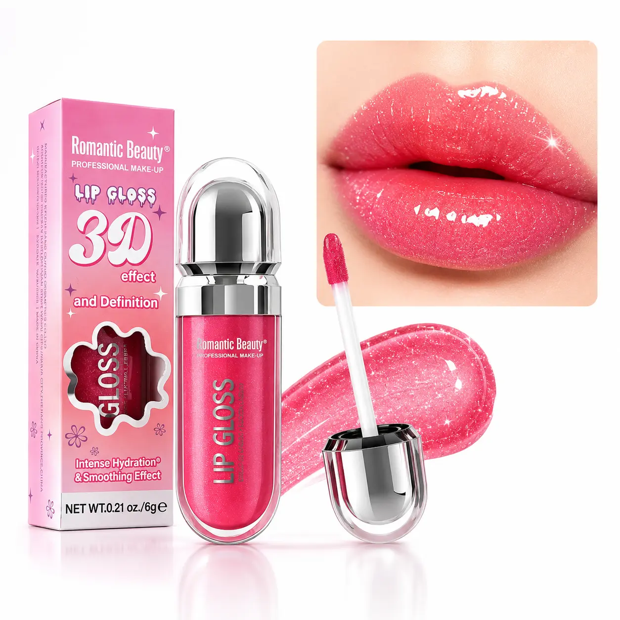 3D Definition Hydrating Lip Gloss, High Shine Moisturizing Smoothing Lip Oil, Long Wearing Nourishing Non-Sticky Tinted Lip Gloss, Natural Plump Lip Look for Daily Wear Date Night, Women Lip Makeup Care Product 6g lip gloss lip tint set