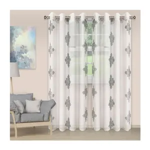 Superior Embroidered Damask Sheer Grommet Curtain, 52 X 108