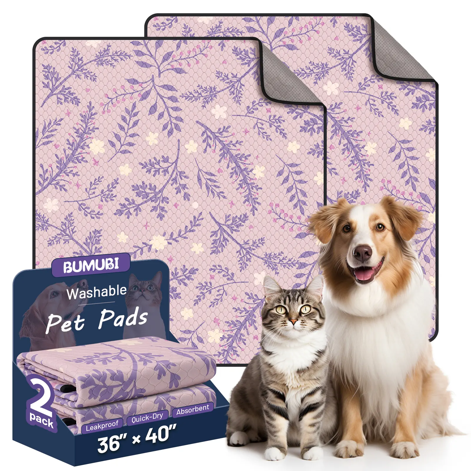 Washable Dog Pee Pads – Absorbent Reusable Puppy Training Pads, Waterproof Leak-Proof & Non-Slip for Crate, Whelping & Potty Training