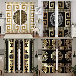 2-Piece Set Poly Curtains Greek Art Print Design with Rod Pocket, Ideal for Bedroom Living Room Office Home Decor, Home Textile