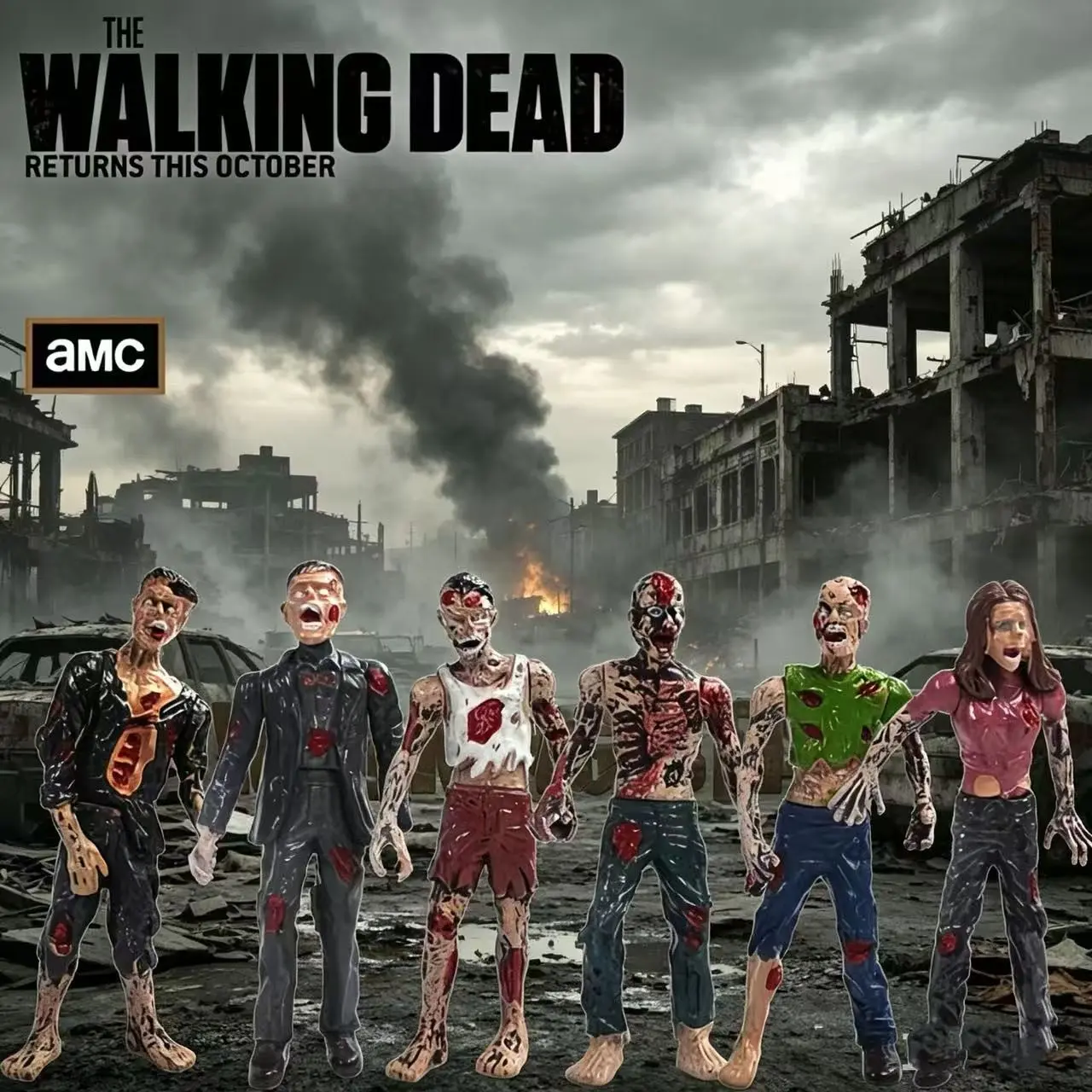 6 Zombie Collection Set, Walking Dead Zombie Figures, Figurine, Detailed Horror Collectible Toys, Authentic Collectible, End Times Arrival, Perfect for Fans