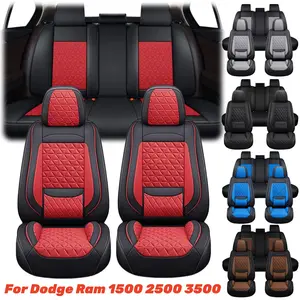 For Dodge Ram 1500 2500 3500 Car Seat Covers with Comfort 3D Foam Back Support, Full Napa Leather Full Surround Design with Storage Bag, Front Rear Cushion Pad Full Set, Waterproof 5 Seat Covers For Car Pickup Truck Interior Decoration Accessories