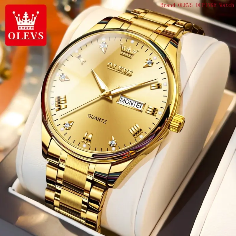 Brand OLEVS Watches for Men Luxury Classic Style Stainless Steel Mens Wrist Watches Analog Quartz Casual Waterproof Luminous Day-Date Reloj Para Hombre, Male Wristwatch Gifts for Men