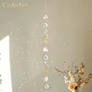 Crystal Sun Catcher, Amethyst Suncatchers Hanging Wind Chime, Handmade Rainbow Maker Indoor Outdoor Decor for Window Bedroom Courtyard Garden, Bless Gift