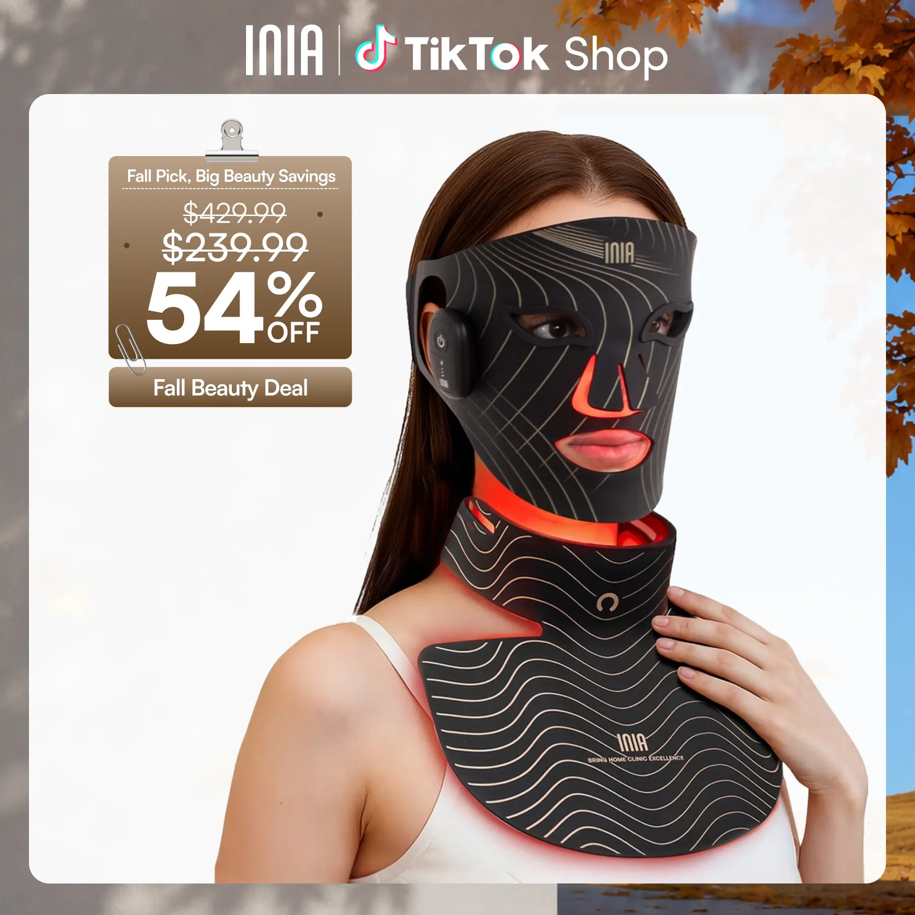 INIA GLOW Wireless Red Light Face & Neck & Chest Mask Bundle – 630nm & 850nm Red Light Therapy Mask Devices | Skincare Set for Lifting, Firming & Radiant Glow at Home, Rechargeable & Portable with 2-Year Warranty,back to school,back to school haul
