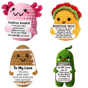 Funny Positive Taco Crochet Gift - Emotional Support Handmade Knitted Mini Plush Taco with Uplifting Inspirational Card, Cute Stress Relief Anxiety Pick-Me-Up for Women Men Friends Office Desk Home Decor, Christmas Birthday Stocking Stuffer Cheer Up Gift