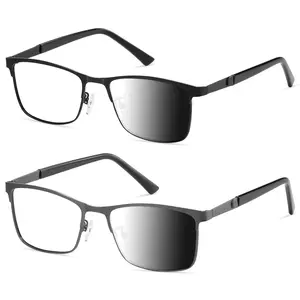 Photochromic Glasses Blue Light Blocking Reading Readers Wide Frame Style Metal Frame Tinted Eyeglasses
