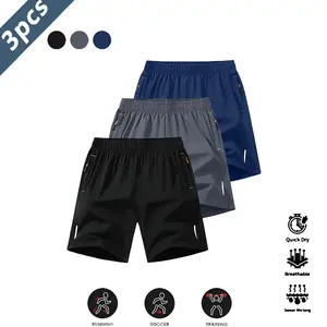 Men’s lightweight quick-dry breathable three-piece set, casual athletic style, anti-wrinkle, 100% polyester fabric, solid color, with reflective stripes, gym workout wear, spring collection