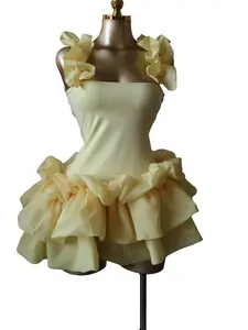 Ruffle Strap Mini Dress for Women, Sleeveless Fitted Bodice with Layered Flounce Skirt, Elegant Ruffle Hem, Soft Lightweight Fabric, Cute Sexy Summer Dress, Available in Red and Yellow, Perfect for Party Vacation Beach Night Out