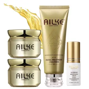 AILKE Boost Luster Facial Care Set – Luxury Gold Face Cream, Cleanser, Serum & Moisturizers for Deep Hydration & Radiant Skin Neck Firming Renewal