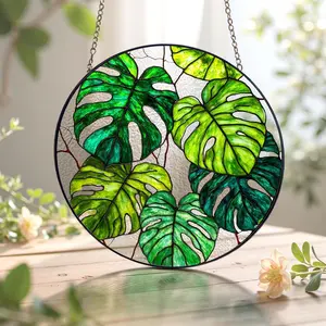 Monstera Stained Glass Suncatcher, Boho Window Hanging, Monstera Plant Lover Gift Decor, Plant Mom Gift, Plant Lover Home Decor