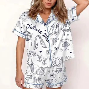 2026 Going To The Chapel Satin Pajama, Pjs Gonna Get Married Bachelorette Bride Wedding Art Print Short Sleeve Pajama