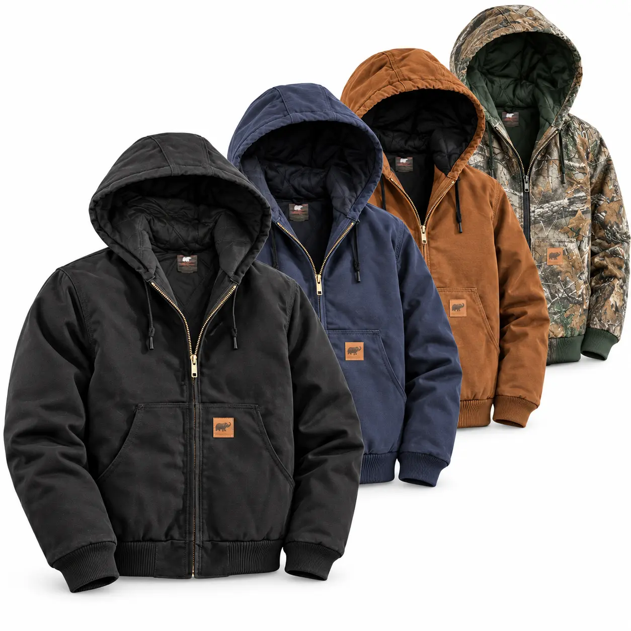 GoldenElephant Men's Winter Hooded Duck Canvas Work Jacket, Quilted Lining, Full-Zip Coat with Rib-Knit Cuffs & Large Front Pockets for Outdoor Work & Everyday Wear