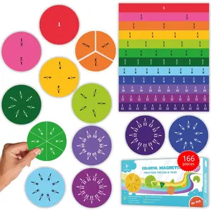166 count  Fraction Tiles & Fraction Circles - Elementary Fraction Manipulatives Class Set -  Fraction Bars & Strips Fraction Kit, Fraction , Math Manipulatives -