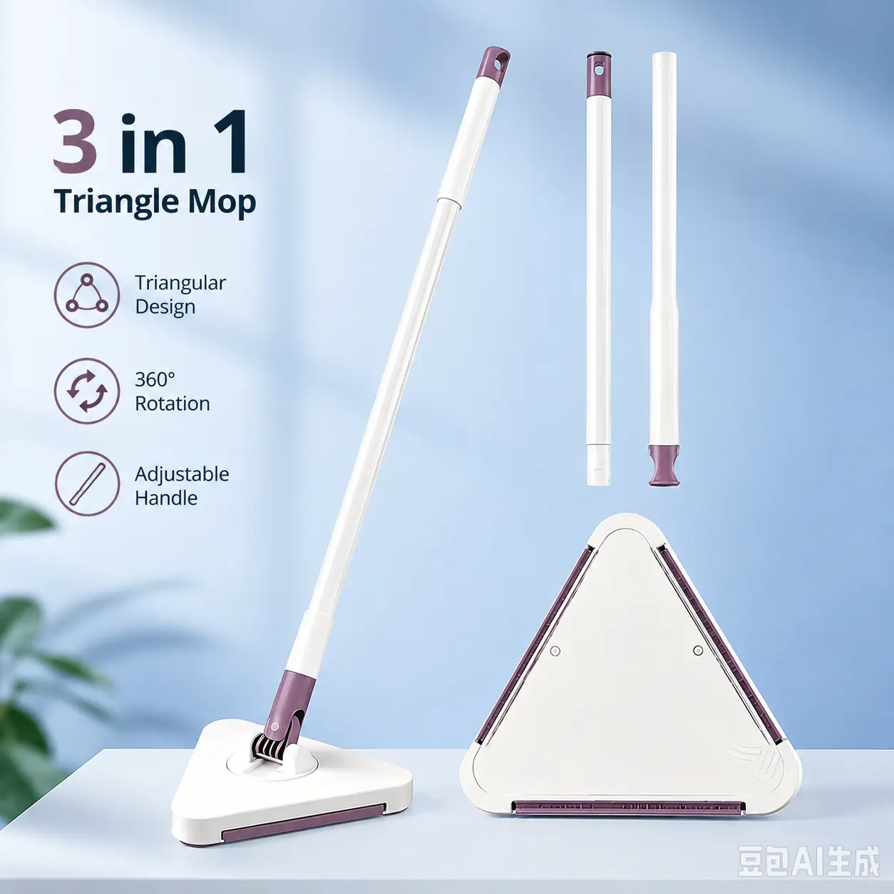 360° Rotatable Triangular Cleaning Mop Tool, 100cm Extended Handle for Hard-to-Reach Corners, Free Gift Included