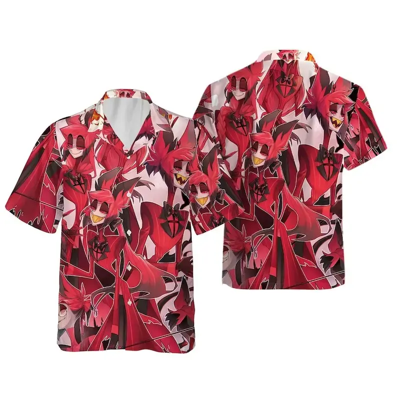 Alastor Hawaiian Shirt, Alastor Hazbin Hotel Button Up Shirt, Alastor Vivziepop Shirt, The Radio Demon Fan Gift