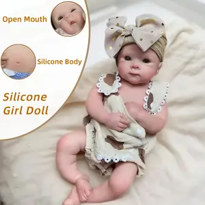 18inch Open-mouthed Betty full silicone doll, with painted bald head and 3D skin, handmade newborn doll, perfect as a Christmas gift for children