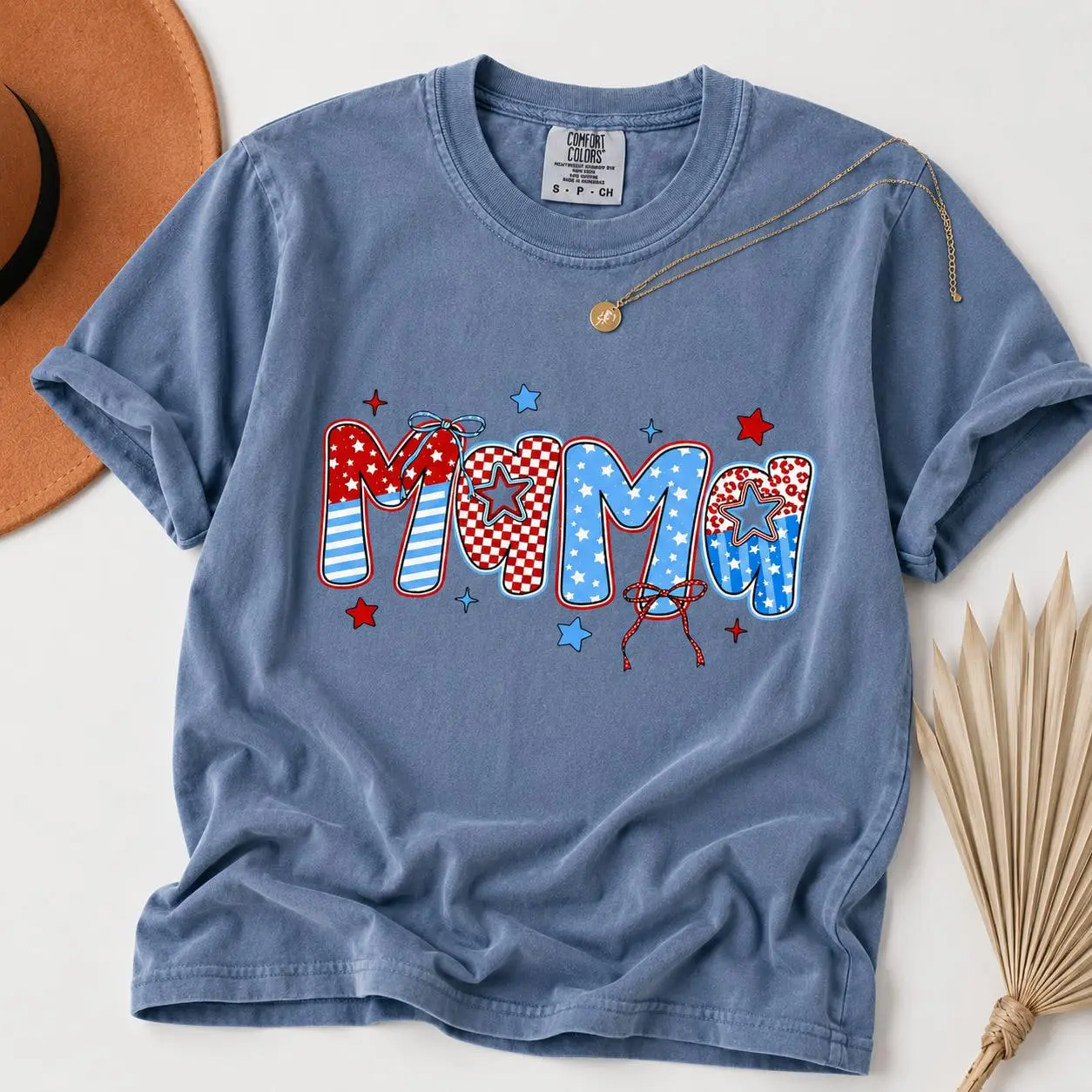 Comfort Colors Patriotic Mama Shirt, Checkered USA Mom Tee, Retro American Mom Top, Summer Holiday Shirt, Vintage Style Graphic Tee - TrendWear USA