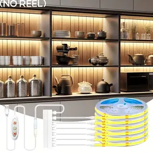 Multiple in one COB LED light strip with button control, cabinet light back adhesive that can be cut - suitable for shoe cabinets, wardrobes, and display cabinets (warm white, 99.06 cm), Closet Illumination, Cuttable